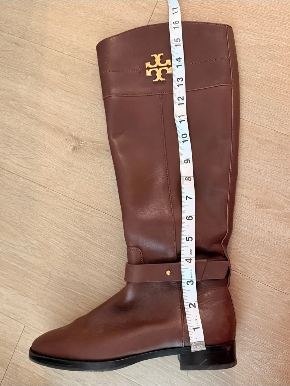 Tory Burch Chestnut Brown Leather Tall Riding Boots with Gold Logo